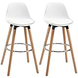 HOMCOM Juego de 2 Taburetes de Bar Tapizado en PU Taburetes Altos de Cocina con Asiento 70 cm de Altura Patas de Madera para Cocina Comedor 40x42x91 cm Blanco