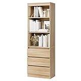 FirFurd 180cm Estantería con 3 Cajones, Estantería Almacenaje Madera, Librería Estantería, Mueble Organizar Documentos, Archivadores, Carpetas, Libros, para Oficina, Salón, Roble, 60x35x180cm