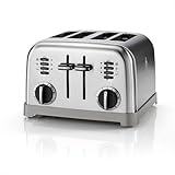 CUISINART CPT180E Tostadora de Acero Inoxidable, 4 Ranuras Anchas para Todo Tipo de Pan, 6 Niveles de Tostado, función máx, descongelar y recalentar, Bandeja recogemigas, 1800 W