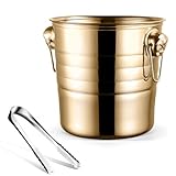 Niejgay 1 Pieza 3L Cubo de Hielo de Acero Inoxidable con Cabeza de Grueso Cubo de Hielo para Fiesta (Dorado)