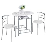 Yaheetech Juego de Mesa de Comedor Redonda con 2 Sillas, Juego de Muebles de Cocina de 3 Piezas, para Espacios Pequeños, Jardín, Estudio Blanco