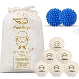 FastGuys® Pack 6 + 2 Bolas Secadora De Ropa y Bolas Lavadora Antiarrugas Colada Suave Y Ahorro Energético Pelotas De Secado Lana Extragrandes XXL Naturales y Reutilizables Dryer Balls