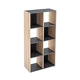 LOLAhome Estantería Cubo, Librería Estantería de 8 Cubos de Madera MDF Gris y Natural, Adecuada para Estudio, Oficina, Sala de Estar, Dormitorio