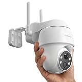 COOAU Camara Vigilancia WiFi Exterior con Batería Recargable, 2k Camara Vigilancia Domicilio WiFi PTZ con Visión Nocturna en Color, Detección de Movimiento PIR, Sirena, IP66 (Blanco)