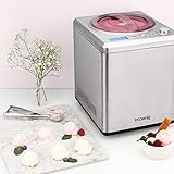 H.Koenig HF340 Máquina Para Hacer Helados Caseros y Sorbetes Profesionales, Heladera Con Compresor, 180 W, 2 Litros, Preparación 30 Mins, Pantalla LCD, Conservación En Frío, Acero Inoxidable