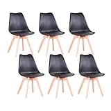 TTATC Pack de 6 Sillas de Comedor con Patas de Madera Maciza de Haya, Sillas de Cocina de Diseño Nórdico Sillas de Oficina de Madera con Asiento Acolchado, Negro