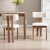 chairus Sillas de Comedor Madera Juego 2 de Sillas Cocina Tapizadas de Lino, Sillas de Restaurante Clásicas con Patas Madera Sillas Vintage con Respaldo para Hogar/Salón, Beige