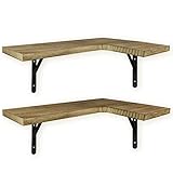 WONOSS Estanterias Flotantes Esquineras de Madera, Estantes con Soportes de Metal, Estante Esquinero para Colgar en la Pared de Habitación, Salon, Cocina, Acabado Quemado, Negro Carbonizado, Set de 2