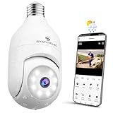 SYMYNELEC Cámara de Bombilla Vigilancia WiFi Exterior 2K 4MP, Camara de Seguridad Inalámbrica 360 Grados con Seguimiento Humano, Visión Nocturna a Color, Audio bidireccional, Compatible con Alexa