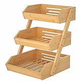 G.a HOMEFAVOR - Soporte de bambú para Cesta de Frutas de 3 Niveles, Canasta de Frutas Soporte de Almacenamiento de Pan y Verduras para encimera de Cocina, Color natural