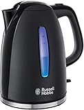 Russell Hobbs Hervidor de Agua Eléctrico Textures - 1,7 litros, 2400 W, Filtro Extraíble, Zona de Ebullición Rápida, Base de 360°, Indicador Nivel Agua, Plástico Alto Brillo, sin BPA, Negro