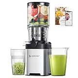 AMZCHEF Sin Preparación 126mm Slow Juicer - Limpieza Rápida Licuadora Prensado en Frio - Extractor 2L capacidad para verduras y frutas enteras [Clase de eficiencia energética A+++]