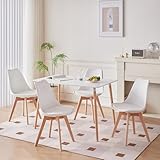 TTATC Mesa de Comedor con Juego de 4 Sillas, Mesa de Comedor Moderna Rectangular, 4 Sillas de Comedor con Patas de Madera de Haya, para Cocina, Sala, Comedor (Blanco)