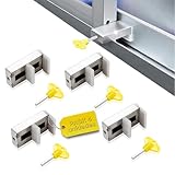 Pack 4 Cierre Ventana Corredera Aluminio. Cerradura Puerta Corredera, Pinzas de Seguridad Persiana y Ventanas Niños, Mayores y Bloqueo Antirrobo, Tope Puerta Corredera Fácil Instalación Incluye Llave
