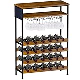 Shally Dogan Botellero de Suelo para Vino con 24 Compartimentos Porta Botellas, 10 Soportes y 1 Estante, Bodega Industrial para Esquina Bar con Estructura de Acero y estantes de Madera, 66 x 30 x 100