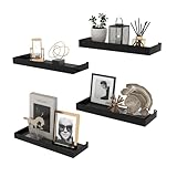 RLAVBL Juego de 4 tamaños de estanterías rectangulares de Pared de Madera y Metal con Negro, estantes flotantes de diseño Industrial para decoración y Almacenamiento en la Cocina, el baño y el salón.