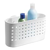 iDesign Organizador de baño con ventosas, cesta de ducha grande de plástico para instalar sin taladro, jabonera de baño con agujeros de drenaje, blanco