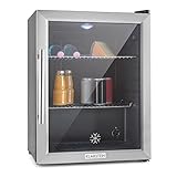 KLARSTEIN Nevera Pequeña Puerta Cristal Habitaciones, Nevera Portatil Electrica, Mini Nevera Pequeña para Bebidas, Frigorificos Pequeños 60L, Mini Frigorifico con Estantes, Neveras Pequeñas