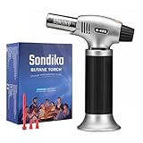 Sondiko Soplete De Cocina, Profesional Antorcha Butano Encendedor, Mini Culinario Soplete con Cerradura de Seguridad & Llama Ajustable para barbacóa Brulée Crema Cámping (Gas no Incluido)