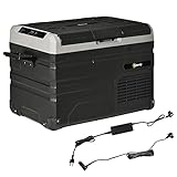 Outsunny Nevera Compresor Portátil 35L Refrigerador de Coche CC 12V/24V hasta -20℃ Nevera Eléctrica con Compartimento Congelador Pantalla LED Táctil 2 Asas para Camping Viajes 60x40x44 cm Negro