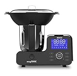 Sogo Easy Cook BAT-SS-14555 Robot de Cocina Multifunción, Báscula Integrada, con Vaporera, Libro de Recetas, 1500 W, 4 litros, Acero Inoxidable, 11 Velocidades, Negro