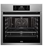 AEG BES331111M Horno Multifunción, 72 L, Limpieza AquaClean, 9 funciones, Cocción Uniforme, Ventilador XXL, Reloj Electrónico + Mandos, Antihuellas, Bandeja XXL, Inox, Clase A, Fabricado en UE