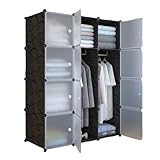 XOKOTAKI Armario Modular, Estantería de Módulos, Organizador Modular de Ropa Ropero para Hogar, Estante de Almacenamiento para Dormitorio, 12 Módulos, 2 Barras, 140x105 cm, Color Negro