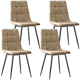 ANVOFONG Pack De 4 Sillas De Comedor,Tejido Técnico Sillas Cocina,con Base MetáLica Silla Acolchada,Sillas Salon,Adecuado para Comedores, Salones, Cocinas, Dormitorios,Marrón Amarillento