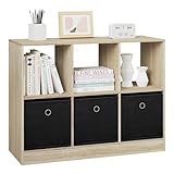 WOLTU Estanteria de Libros con 6 Cubos, Estanteria de Almacenamiento con 3 Cajones de Tela, Estantería de Pie para Dormitorio, Salón, Estudio, Oficina, Madera, Roble Claro, 80x30x60 cm, SK033hei