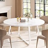 LVB Mesa de comedor redonda de mármol sintético blanco, mesa de comedor circular para 4 a 6 personas, pedestal de mediados de siglo, comedor, oficina, sala de estar, mármol blanco, 51 pulgadas