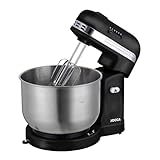 JOCCA - Batidora amasadora respostería 350W con autorrotacion por friccion, 5 velocidades, bowl de acero inoxidable de 3'5L, Amasa, Bate, Emulsiona, Varillas y mezclador de cromos (negro)