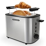 KitchenBoss Tostadora 2 Ranuras：Tostadora con Bandeja Recogemigas e Calientapanecillos, 6 Niveles de Tostado, Tostadora Pan con Función de Apagado Automático e Descongelación, 870W