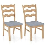 COSTWAY Juego de 2/4 Sillas de Comedor, Silla de Salón Moderna con Asiento Acolchado, Respaldo Ondulado Hueco y Marco de Madera de Caucho, sin Brazos para Comedor, Sala de Estar y Hogar (2 Piezas)