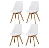 M1C - Pack 4 Sillas de Comedor Fina, Sillas ergonómicas Estilo Moderno, Madera de Pino, Cojín Tapizado, Color Blanco