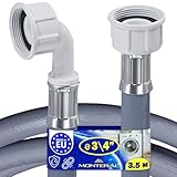 Manguera Lavadora y Lavavajillas 3,5 m para Entrada Agua Temperaturas de hasta 25°C con Válvula de Seguridad Recta y Acodada Ø 3/4' - MADE IN EU - Garantía de 10 Años - MONTERAL