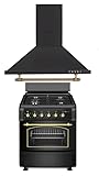 CONJUNTO PACK COCINA A GAS SOLTHERMIC HORNO ELÉCTRICO F6S40E5RB + CAMPANA 60 CM A JUEGO NEGRA RÚSTICA RIBETES DORADOS 350m3/h