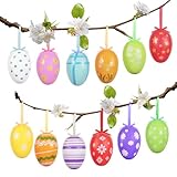 AhfuLife Huevos Colgantes de Semana Santa, 12/24 Decoraciones de árboles de Huevos de Pascua, Pascua Serpentinas Guirnaldas,Decoraciones de Fiestas Familiares (Huevos de Semana Santa 12 Estilos 2)