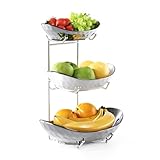 Acliys Cuenco de frutas de cerámica de 3 niveles para cocina, cuencos de cocina de porcelana, para almacenamiento de frutas y verduras, aperitivos, nueces, bandeja de platos para fiestas, bodas