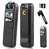 Hersance Cámara corporal de 128 GB con audio y vídeo, cámara corporal 1080P, gran angular con clip trasero, lente de 180°, detección de movimiento de visión nocturna para grabación diaria/servicio