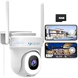 UCOCARE Camara Vigilancia WiFi Exterior 3K 5MP, 2.4/5GHz Camaras Vigilancia Domicilio con Tarjeta TF de 32GB, Grabación Continua 24/7, Reproducción Video, Seguimiento Automático,Visión Nocturna Color