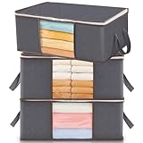 Lifewit 3 Piezas Organizador Ropa, Cajas Almacenaje Ropa Plegable con Asa Reforzada, Bolsas para Guardar Ropa de Tejido Resistente y Ventana Transparente para Suéteres, Abrigos, Mantas, 35L, Gris