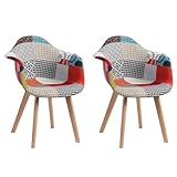 GrandCA HOME Pack de 2 sillas,sillas de Comedor Patchwork Tela de Lino Butaca, Silla de salón, sillas de recepción, Silla de Cocina (Rojo, Pack 2)
