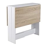 HUOLE Mesa Plegable Contemporánea con 2 Solapas Plegables, Tablero de Partículas de Melamina, Mesa de Comedor Plegable Mesa de Madera con 2 Solapas-103 * 76 * 73,4 cm (Blanco + Color Roble)