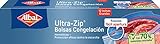 Albal Bolsas Congelación Ultra Zip 3 Litros, Fabricadas con 70% de Materiales Reciclados, Muy Resistentes, Reutilizables, Reciclables, Cierre Ultra-Zip Hermético, 12 Bolsas Grandes. Libres de BPA