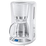 Rusell Hobbs Cafetera de Goteo Inspire - 15 Tazas, Jarra Cristal 1,25L, Soporte de Filtro Extraíble, Tecnología WhirlTech, Cuchara Medidora, Pantalla LCD, Programable, Blanco - 24390-56