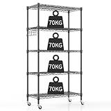 Himimi Estante de Almacenamiento de Metal con Ruedas y 5 Estantes de Alambre Ajustables en Altura, Estante de Almacenamiento Independiente para Lavandería, Baño, Cocina, 76cm * 35cm * 158cm - Negro