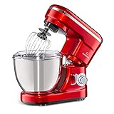 Klarstein Bella Batidora Amasadora – Robot de Cocina con 6 Velocidades, 1200 W de Potencia, Bol de Acero Inoxidable, Función Pulso, Sistema Planetario, 3 Accesorios, Rojo