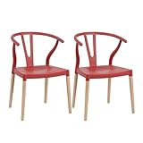 LOLAhome Set de 2 sillas de Comedor de diseño Rojas de Polipropileno y Madera de 46x42x78 cm