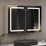 DICTAC Armario de Baño Con Espejo e Iluminación, 80x16x60 cm, Con Enchufe, Puerta Doble, Estante, Interruptor de Sensor Táctil, 80 cm de Ancho