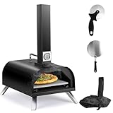 Karinear Horno pizza, Horno de exterior y portátil, Horno multicombustible para Pizzas, Carne, Pescado y más, Con Termómetro, Bolsa de Transporte y Piedra Pizza de 12 inch